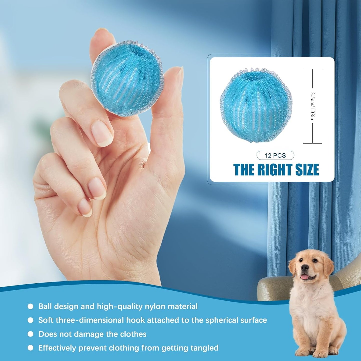 12 PCS Pet Hair Remover for Laundry, Reusable Dog & Cat Hair Remover for Laundry, Laundry Pet Hair Catcher for Clothes, Bedding, Won’T Damage Fabrics