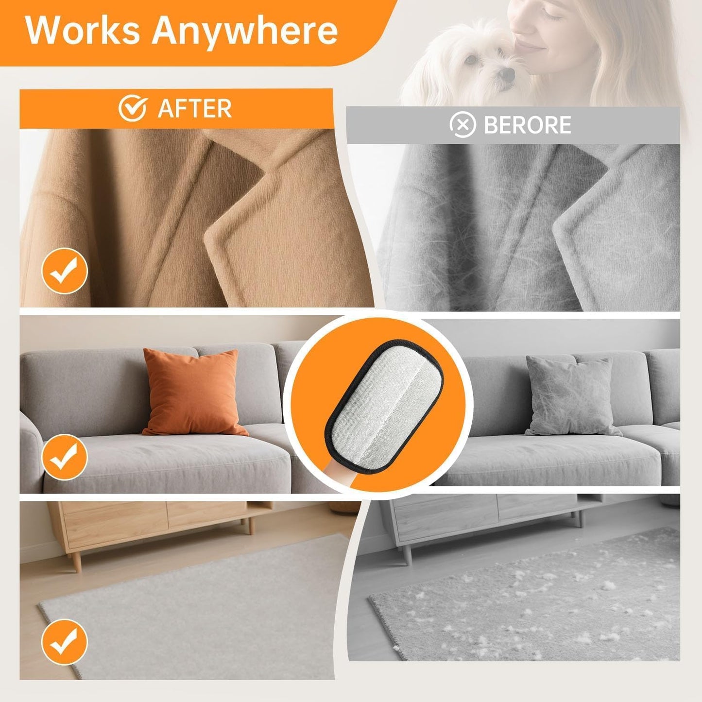 1PCS Pet Hair Removal Glove,Electrostatic Pet Hair Removal Gloves,Reusable Cat & Dog Hair Remover （1PCS）